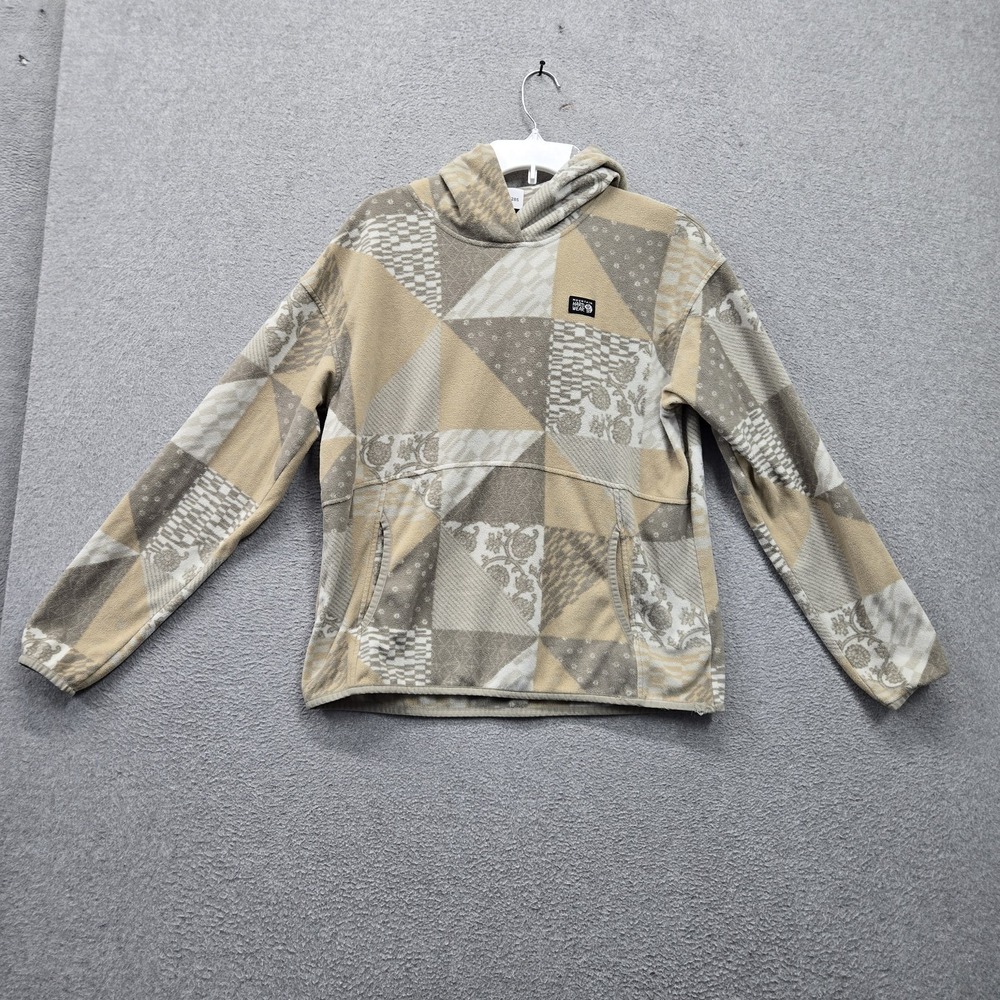 Mountain Hardwear Women Hoodie M Beige Floral Geometric Microchill Hoody Fleece